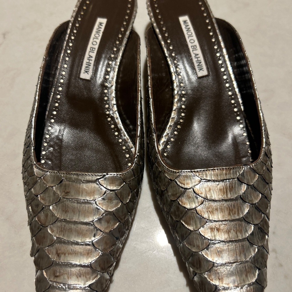 Manolo Blahnik- Silver Python- Mules- Size 39.5 - image 2